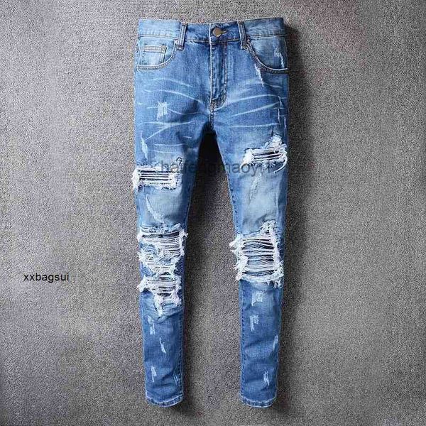 

mens jeans designer patched hanye fashion pants 513 hip hop, Blue