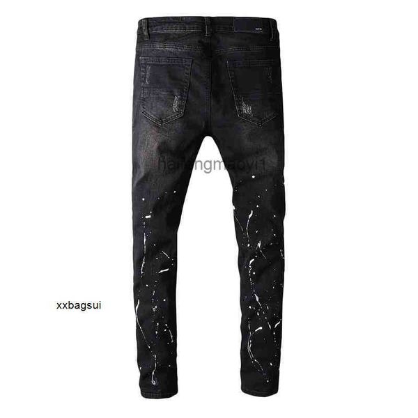 

mens jeans trend high street fashion brand new black hole patch red diamond elastic slim feet 616, Blue