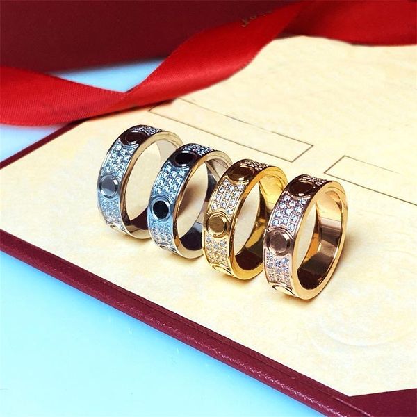

full diamond titanium steel silver love ring men and women rose gold rings for lovers couple jewelry gift luxurys designers ring aaa168