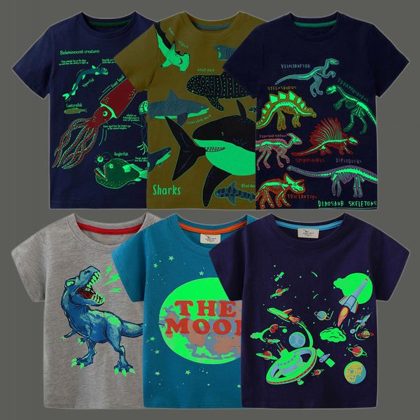 

tshirts summer fashion children luminous dinosaurs shark cartoon tshirt boys shirt jumper kids clothes 230322, Blue