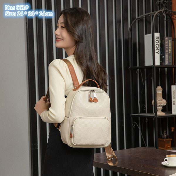 

Factory wholesale shoulder bag simple and versatile solid color leather handbag college style vertical large-capacity fashion backpacks leisure plaid backpack, Image colors