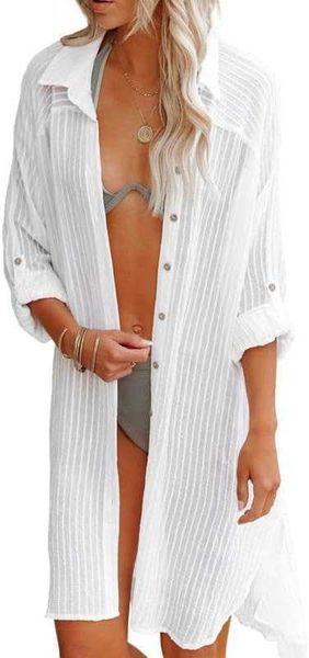 

women's swimwear dokotoo womens 2023 button down long sleeve side split swimsuit swim cover ups kimonos cardigans beach shirt dress, White;black