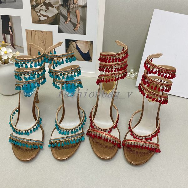 

designer sandals high heel women's shoes rene caovilla crystal light slim high heel snake strass shoes luxury diamond wrapped sandal op, Black