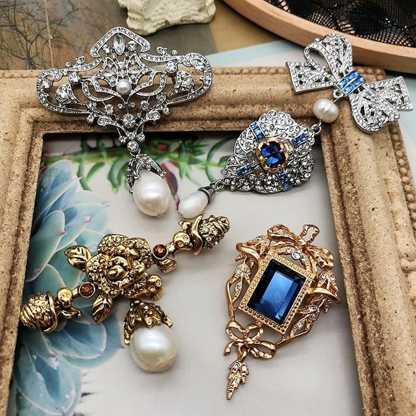 

pendant s brooches big bow rectangle blue vintage flower pearl pendant pins banquet jewelry wholesale accessories 230321, Silver