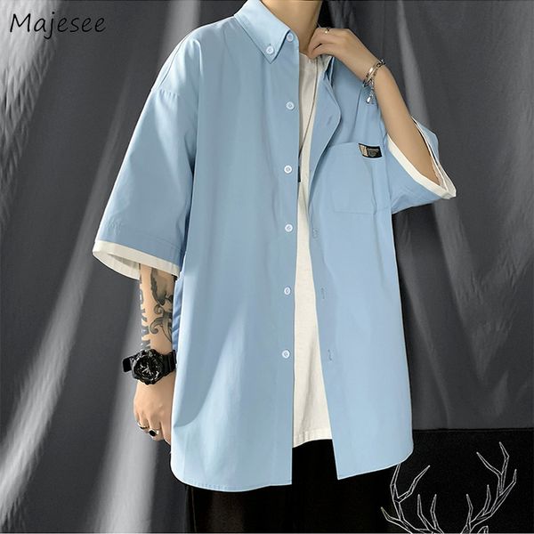 

men's casual shirts casual shirts men patchwork fake-two pieces plus size 3xl harajuku korean fashion loose straight baggy handsome hig, White;black