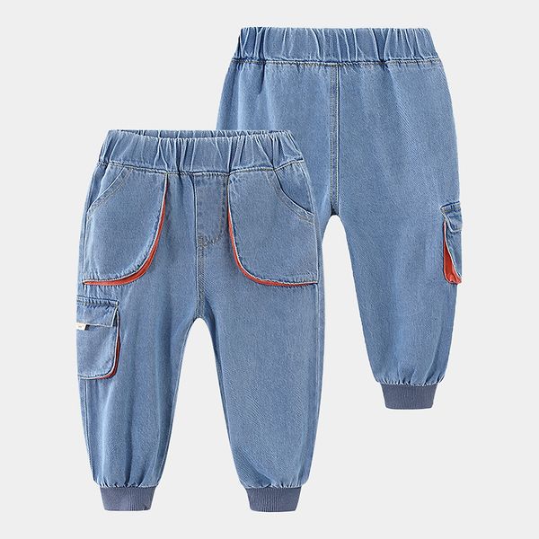 

jeans spring autumn 2 3 4 5 6 7 8 9 10 years children's clothing pocket patchwork sport wash cargo denim jeans for kids baby boy 230322, Blue