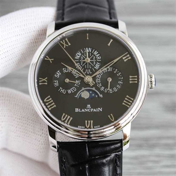 

mondphasen watch zhongshi new blancpain classic perpetual calendar precision multifunctional steel mechanical men's watch 6656-1127-55b, Slivery;golden