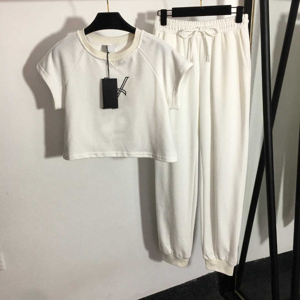 

23ss women brand designer short sleeve trousers set letter printed short sleeved short style t-shirt elastic waist casual pants suit womens, Gray