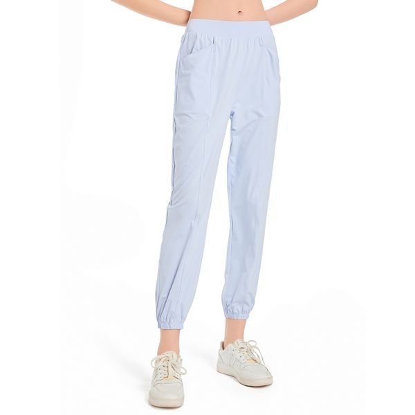 

ll women jogging yoga ninth pants big pocket fitness soft high waist hip lift elastic casual pants drawstring legs sweatpants light colors f