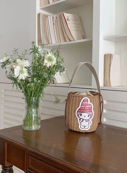 

2023 women's summer crossbody bag beach woven bag luxury brand cartoon rabbit crossbody bag