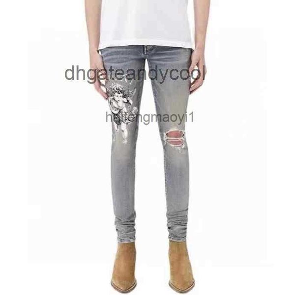 

jeans mens jean pants jean designer mens jean pantsy style digital direct jet angel print worn hole elastic blue fashion