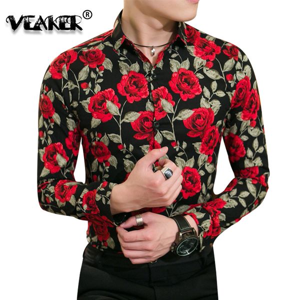 

men's casual shirts 3d printed floral shirts mens long sleeve casual fashion rose flower turn down collar slim fit shirt clothing 3xl, White;black