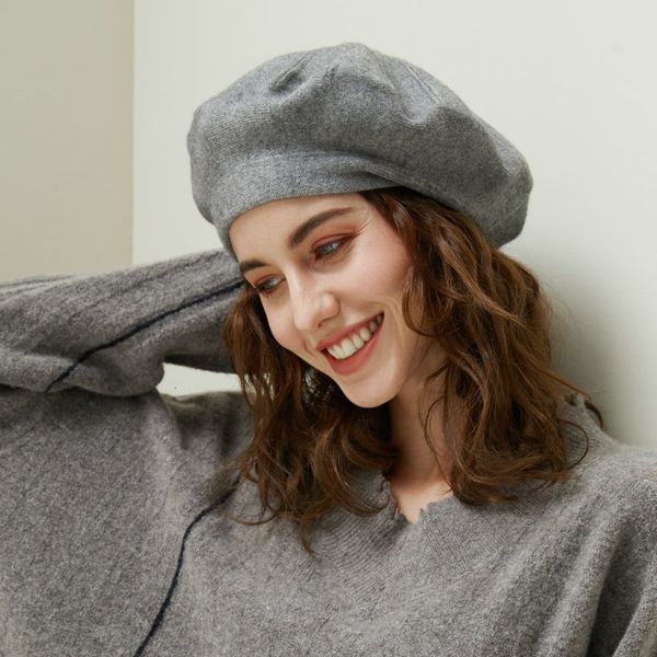 

berets hat for big size circumference winter soft cashmere beret women retro warm knitting artist hat casual pumpkin 230321, Blue;gray