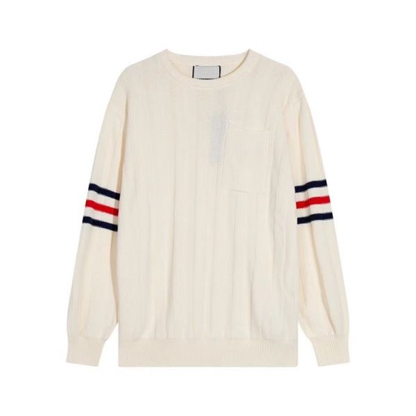 

mens hoodie hatless brand designer european and american knitwear new thick needle embroidery red green striped pocket crew neck mens and wo, Black