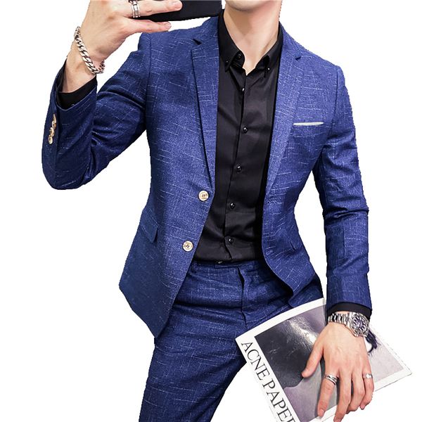 

men's suits blazers blazer pants men's fashion boutique dark plaid casual business suit formal groom wedding dress tuxedo blue bla, White;black