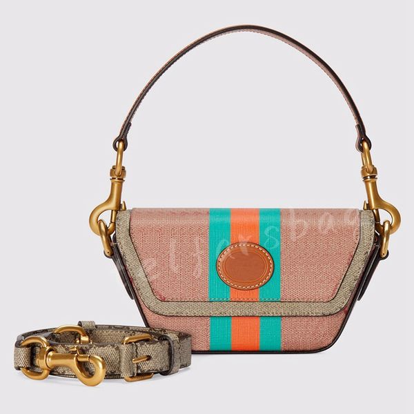 

cny trapezoidal bag handle mini bag with web stripe designer canvas brown leather trim handbag women men magnetic closure underarm shoulder