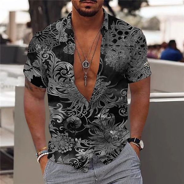 

men's casual shirts hawaiian shirt for men short beach holiday shirts 5xl summer blouse casual tee oversized clothing male 3d print ca, White;black
