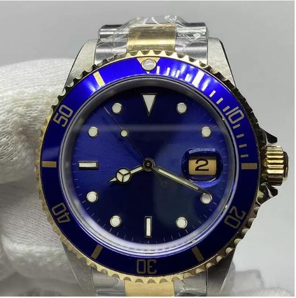 

vintage luxury watch bp factory blue bezel half gold blue dial asian 2813 movement 40mm men's automatic waterproof sapphire glasses man, Slivery;brown
