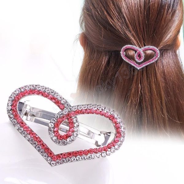 

korean violet heart zircon spring hairpin shining rhinestone half-pierced back spoon hairpin elegant women's fashion hairpin, Slivery;white