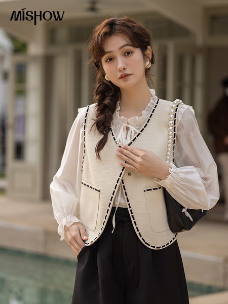 

women's vests mishow women's vest jacket spring casual knitted linen vest for women vneck tank retro sleeveless coats mxc12w0907, Black;white