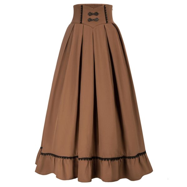 

skirts sd women renaissance swing skirt high waist ruffled hem maxi skirt vintage long length skirts with pockets office workwear a20 230322, Black