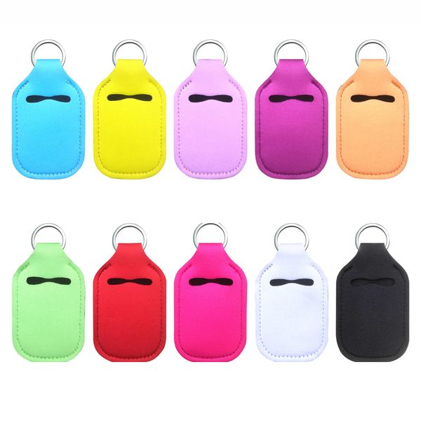 

neoprene sanitizer holder keychains solid color outdoor portable mini bottle cover key chain lipstick cover, Silver