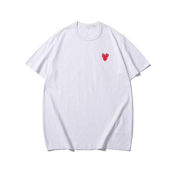 

designer t shirt commes des garcons cotton fashion brand red heart embroidery t-shirt womens love sleeve couple short sleeve men play, White