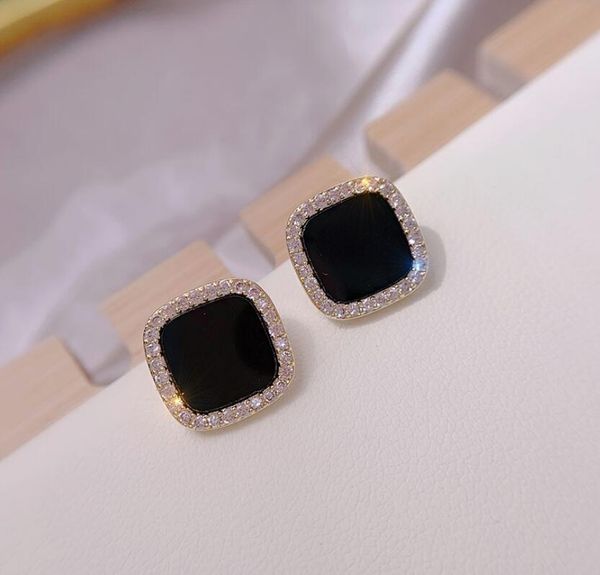 

new popular earrings classic style diamond-encrusted block geometry stud earrings beautiful earrings women wedding jewelry earrings gift, Golden;silver