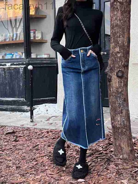 

designer skirts high waist women denim skirt long 2023 arrivals blue sky light gray casual jean for ladies jupe longue femme m2f7, Black