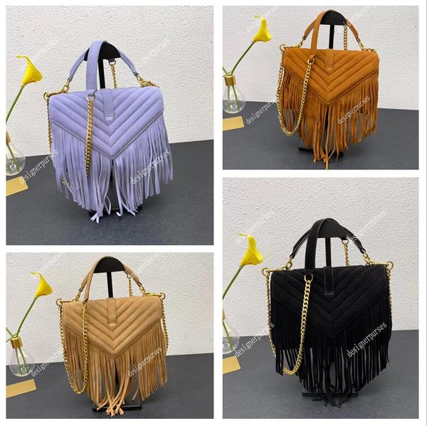 

tz fashion college quilted soft suede handbag classic tassel golden chain bag flap shoulder bag designer crossbody bags women college envelo