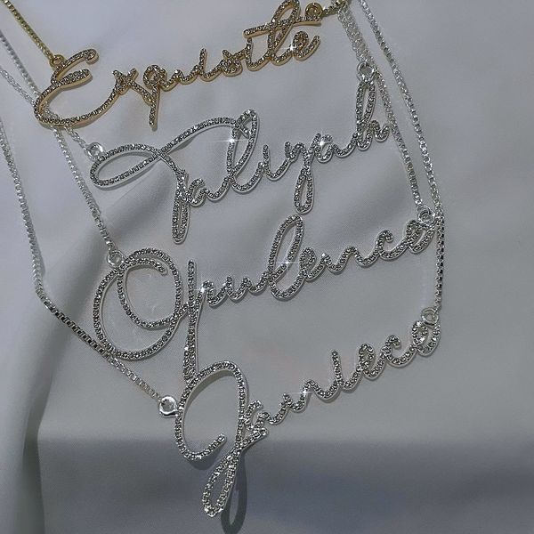 

pendant necklaces duoying custom name script nameplate birthstone pave outline zircon choker luxury jewelry cute gift 230321, Silver