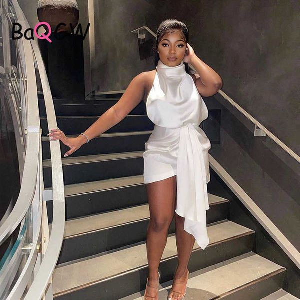 

party dresses baqgw irregular halter satin mini dress bodycon off shoulder backless streetwear club ruched evening elegant y2303, White;black