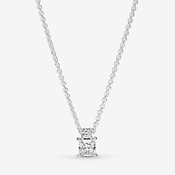 

sparkling round and square pendant necklace for pandora 925 sterling silver wedding designer jewelry for women girlfriend cz diamond necklac