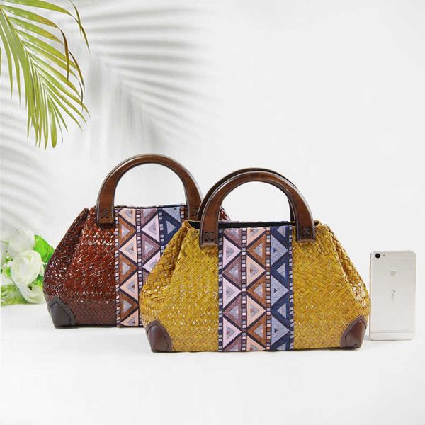 

thailand straw woven handbag handwoven bag tourism vacation cane woven beach bag for women