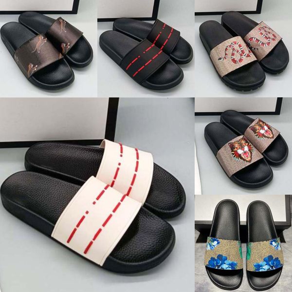 

designer summer beach slippers new rubber slides sandals floral brocade women men slipper flat bottoms flip flops womens fashion sandals, Black