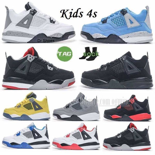 

2023 kids shoes 4 basketball 4s designer sneakers boys military black cat trainers baby kid shoe fire red thunder girls children youth, Black;white