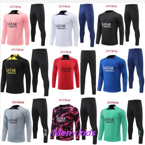 

22 23 psgs tracksuit 2022 2023 mbappe kids and men training suit long sleeve football soccer jersey kit uniform chandal boys fan player vers, Black