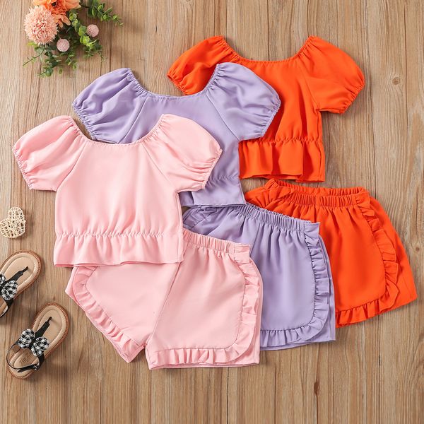 

clothing sets baby girls t-shirt shorts set 2pcs summer toddler puff sleeve tee short pants outfits fashion comfort clothing 230322, White