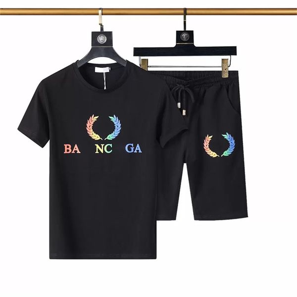 

mens designers fashion tracksuit letters embroidery summer sportswear short sleeves pullover jogger pants suits o-neck casual sportswear -3, Gray