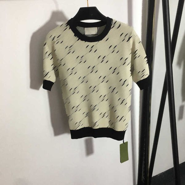 

23ss designer brand women sweater gg monogram knitted short sleeve knitted fashion womens clothing, White;black