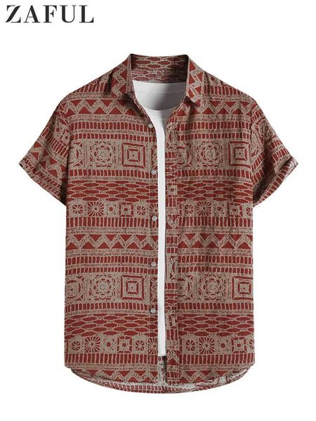 

men's casual shirts shirts for men ethnic geometric printed short sleeves shirt casual streetwear blouses spring summer overshirts 230, White;black