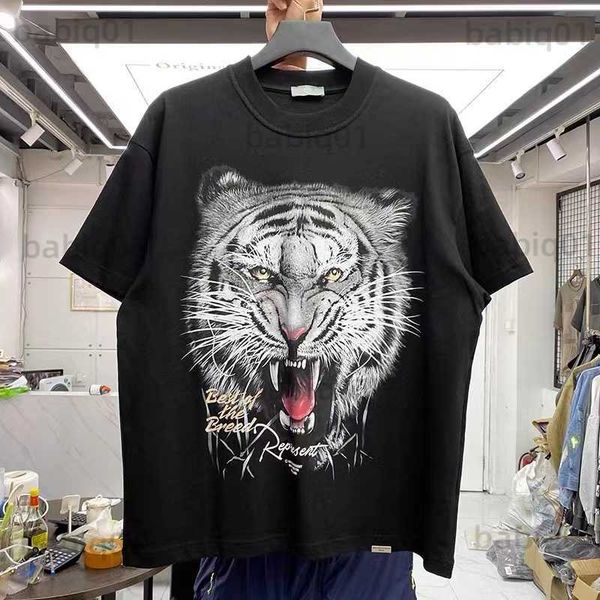 

men's t-shirts tiger year limited tiger head print loose american style retro short sleeve t-shirt t230321, White;black