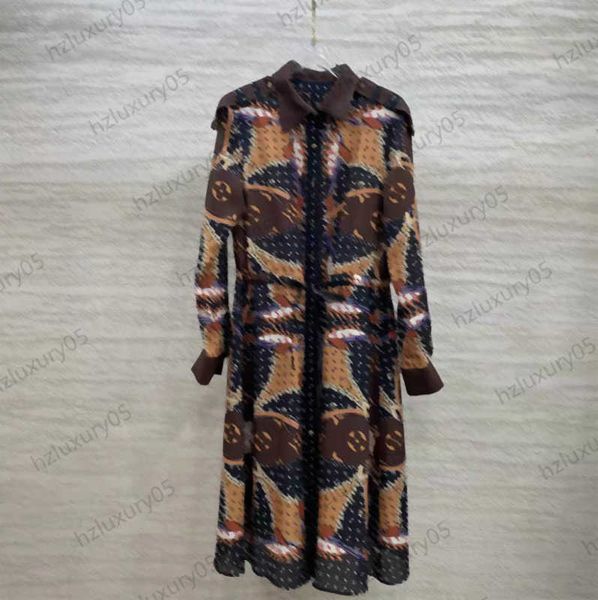 

designer dresses brand logo printed three-dimensional pocket design lapel long sleeve dress metal chain decorative belt high waist slimming, Black;gray