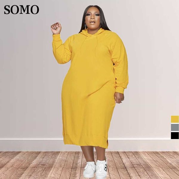 

plus size dresses somo casual loose women clothing fashion hooded long sleeve solid color maxi wholesale dropshipping 230307, Black