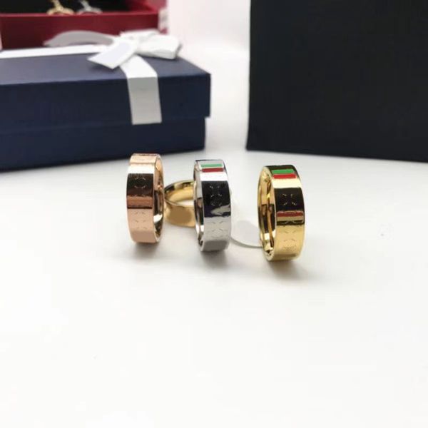 

couple wedding ring double letter bague plain luxurious promise ring lady new year party favors green red stripes designer rings for men rom, Silver