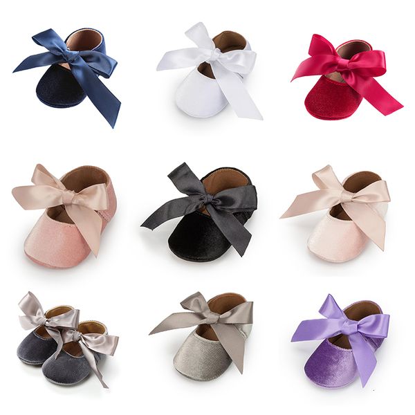 

first walkers kidsun baby shoes girls princess infant toddler nonslip flat softsole cotton rubber cute bowknot born 230322