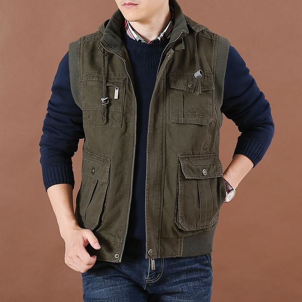 

men's vests autumn men's clothing solid color casual loose vest men's multi bag work clothes vest fashion camping tactical me, Black;white