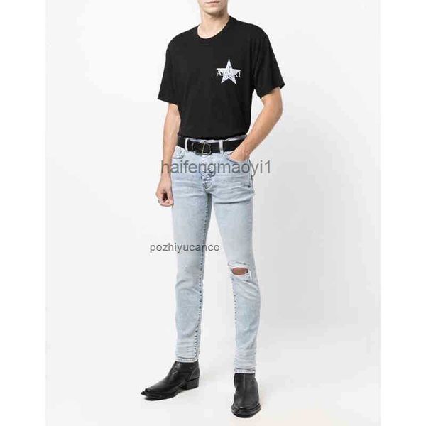 

designer men jeans ch high street tide brand washing water old basic blue cow hole slim fit elastic small foot jeans men hip hop