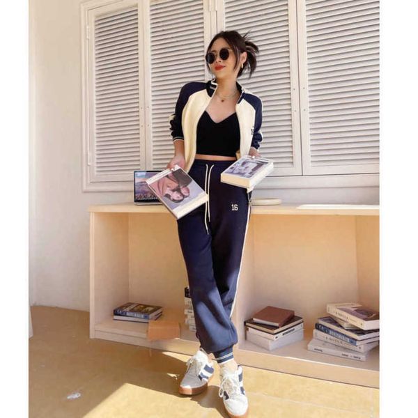 

23ss brand designer sports suit women embroidered monogram zipper coat elastic-waist sweatpants sets womens clothes a1, Gray