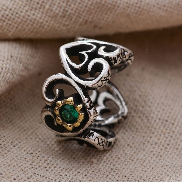 

wedding rings arrival romantic love heart green crystal retro thai silver female ring promotion jewelry for women gifts never fade, Slivery;golden